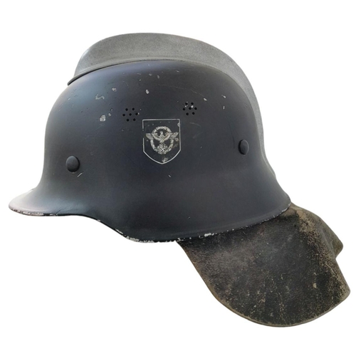 243 - A WW2 German M34 Double Decal Fire Fighters Helmet with liner, chinstrap and nape protector.