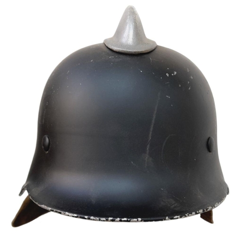 243 - A WW2 German M34 Double Decal Fire Fighters Helmet with liner, chinstrap and nape protector.