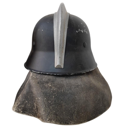 243 - A WW2 German M34 Double Decal Fire Fighters Helmet with liner, chinstrap and nape protector.