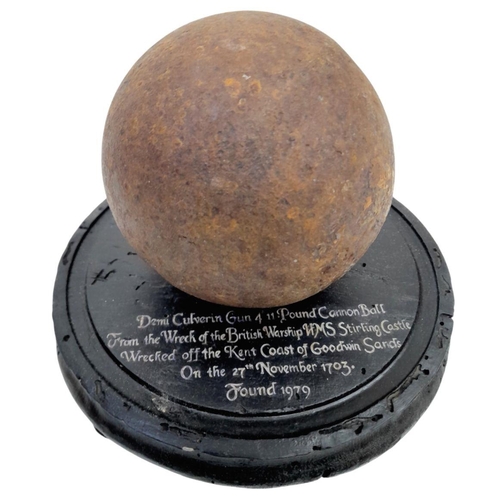 252 - A Demi Culverin Gun 4” 11 lb Cannon Ball From the Wreck of the British HMS Stirling Castle Wrecked o... 