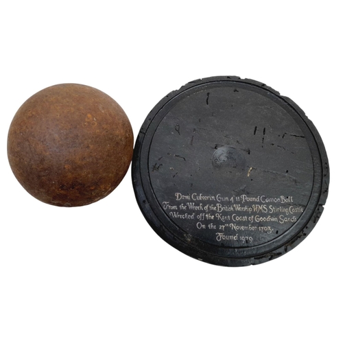 252 - A Demi Culverin Gun 4” 11 lb Cannon Ball From the Wreck of the British HMS Stirling Castle Wrecked o... 