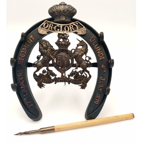 273 - An Anglo Zulu War Interest. Pen Holder made from a horseshoe of the 17th Lancers at the Battle of Ul... 