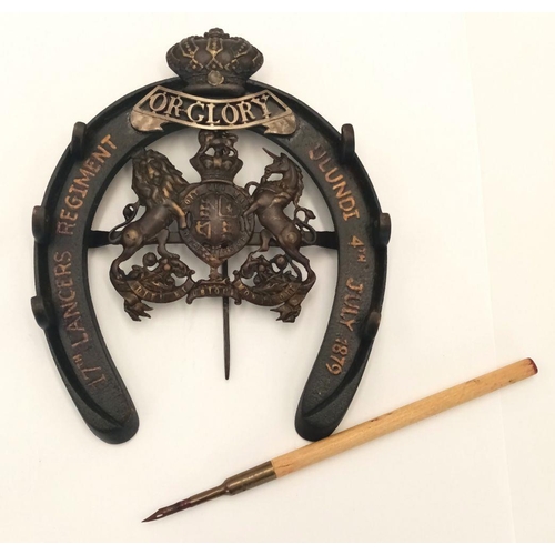 273 - An Anglo Zulu War Interest. Pen Holder made from a horseshoe of the 17th Lancers at the Battle of Ul... 