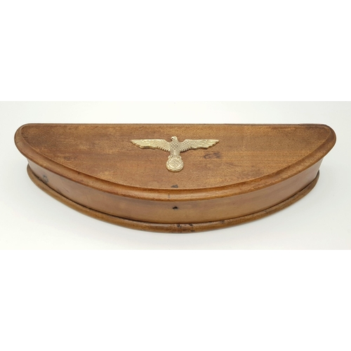 280 - A Beautiful Mahogany Half Moon Box with a WW2 German Africa Corps Tropical Helmet Eagle. This once c... 