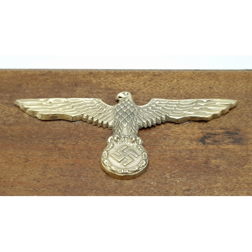 280 - A Beautiful Mahogany Half Moon Box with a WW2 German Africa Corps Tropical Helmet Eagle. This once c... 