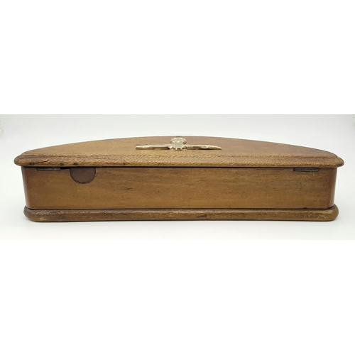 280 - A Beautiful Mahogany Half Moon Box with a WW2 German Africa Corps Tropical Helmet Eagle. This once c... 