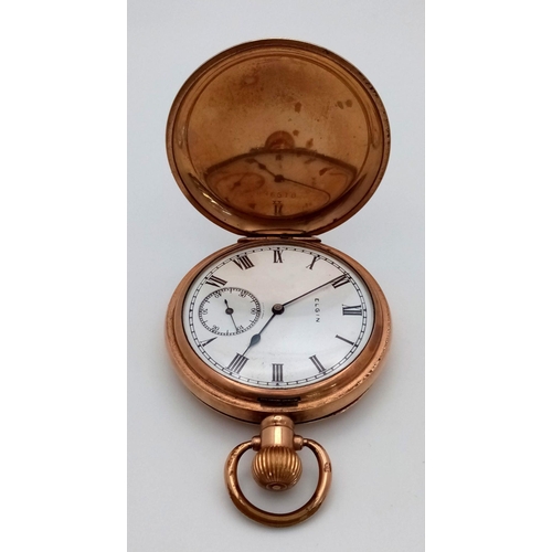 323 - An Antique Gold Plated Elgin Full Hunter Pocket Watch. Top Winder. Case - 5cm diameter. White dial w... 