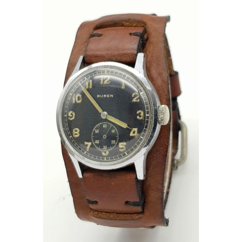 34 - An Original WW2 German Buren DH Wristwatch. Good Working Order, recently Serviced. Serial No: D29216... 