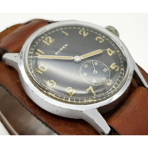 34 - An Original WW2 German Buren DH Wristwatch. Good Working Order, recently Serviced. Serial No: D29216... 