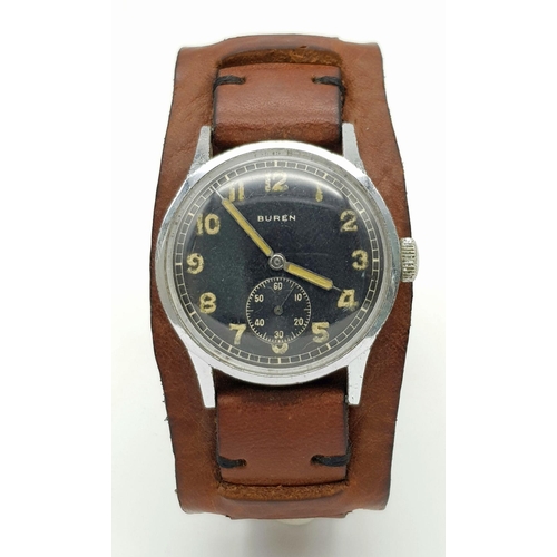 34 - An Original WW2 German Buren DH Wristwatch. Good Working Order, recently Serviced. Serial No: D29216... 