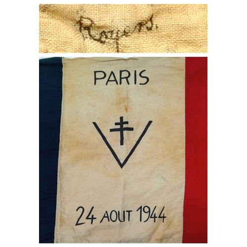 426 - An Original WW2 Free French Resistance Victory Liberation Flag. Paris 24th August 1944.