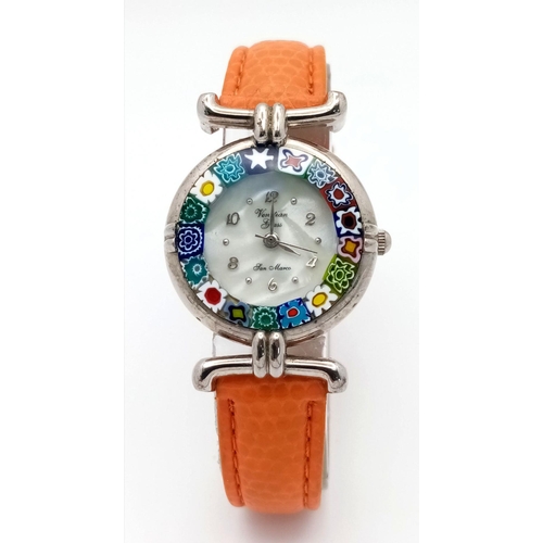 479 - A Venetian Murano Glass San Marco Decorative Ladies Watch. Tan leather strap. Case - 27mm. Quartz mo... 