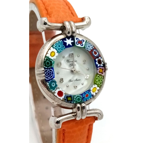 479 - A Venetian Murano Glass San Marco Decorative Ladies Watch. Tan leather strap. Case - 27mm. Quartz mo... 