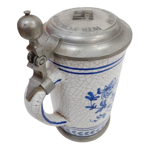 601 - 3rd Reich Bavarian Lidded Stein. “We Demand Freedom and Bread”