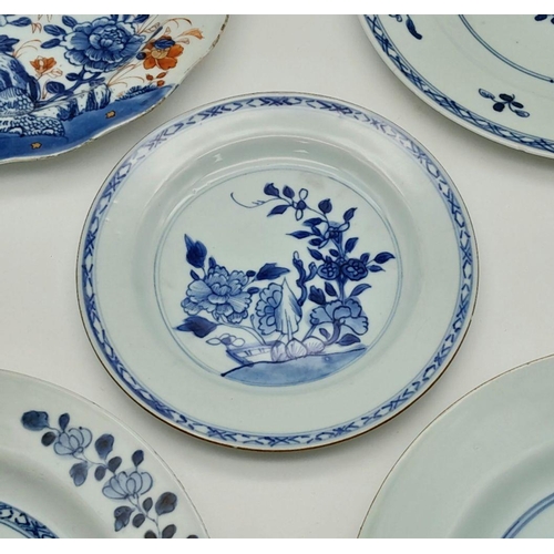 694 - Five Chinese 18th Century Export Blue and White Plates. Please see photos for conditions.