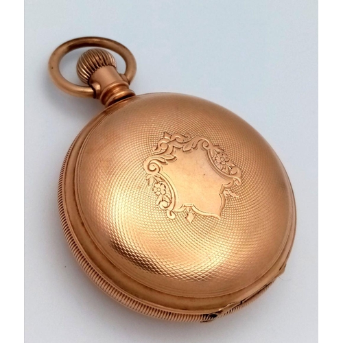 757 - An Antique Gold Plated American Waltham and Co. Full Hunter Pocket Watch. Case - 54mm. White dial wi... 