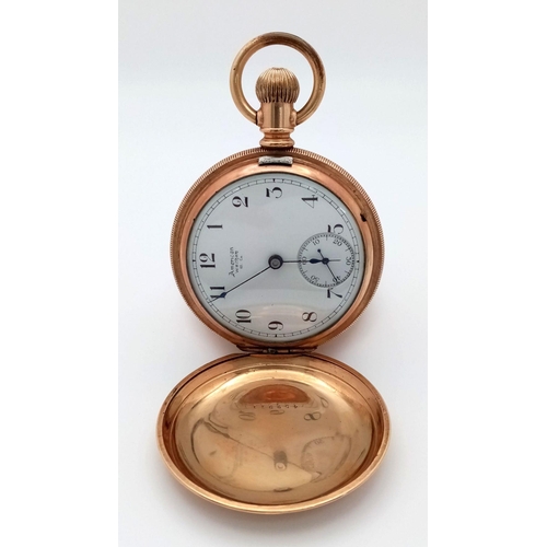 757 - An Antique Gold Plated American Waltham and Co. Full Hunter Pocket Watch. Case - 54mm. White dial wi... 