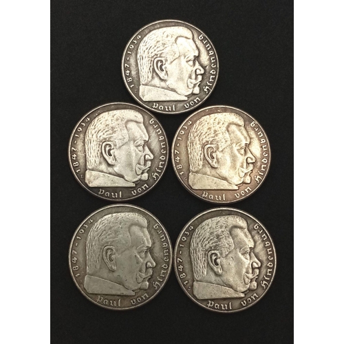 822 - 5 x WW2 German Coins.