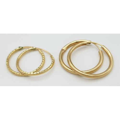 1017 - Two 9K Yellow Gold Pairs of Small Hoop Earrings. 0.65g