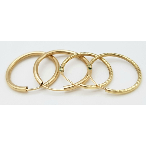 1017 - Two 9K Yellow Gold Pairs of Small Hoop Earrings. 0.65g