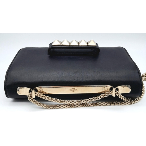 257 - A Valentino Black Leather Vavavoom Crossbody Bag. Studded handle. Silver tone crossbody chain. Leath... 