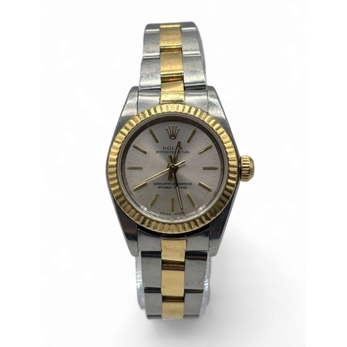 44 - Bi Metal Rolex Non Date watch 26mm case, Silver Baton Dial on a Jubilee Strap , 1987. Full working o... 