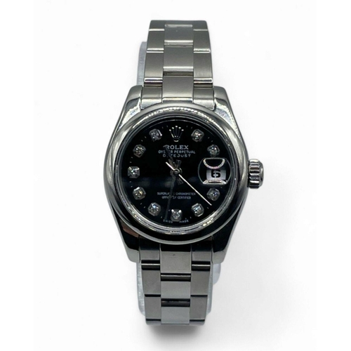 64 - Stainless Steel Rolex Datejust watch 26mm, Diamond Dot Black Dial on an Oyster Strap, 2004. Full wor... 