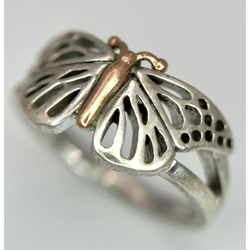 986 - A STERLING SILVER BUTTERFLY RING BY CLOGAU. 3G. SIZE L. SC 5071