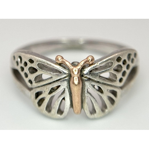 986 - A STERLING SILVER BUTTERFLY RING BY CLOGAU. 3G. SIZE L. SC 5071