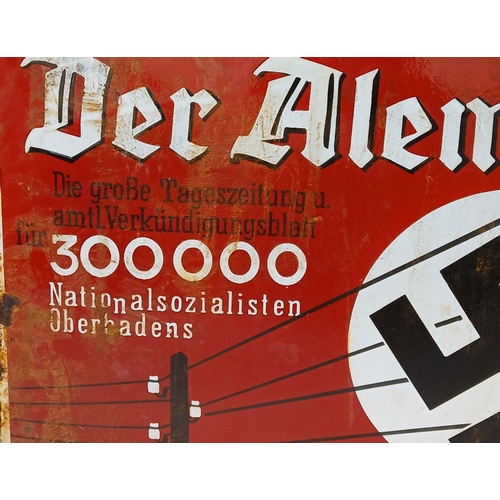 159 - A 3rd Reich Enamel Sign “Der Alemanne” a daily newspaper published by the National Socialists in the... 