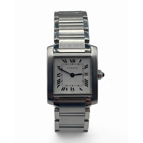 100 - Stainless Steel Cartier Tank watch, 29mm case with White Dial on a Stainless Bracelet, 2005. Full wo... 