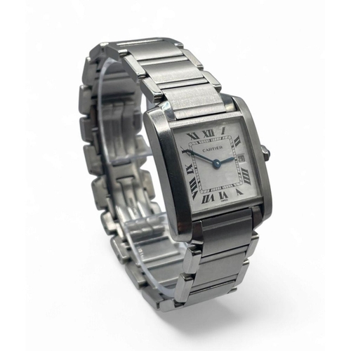 100 - Stainless Steel Cartier Tank watch, 29mm case with White Dial on a Stainless Bracelet, 2005. Full wo... 