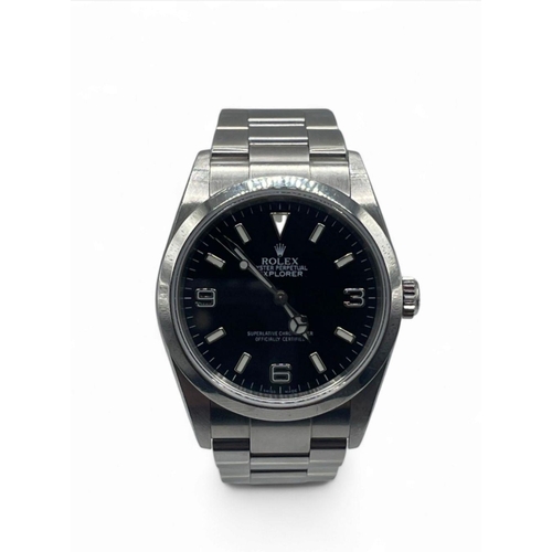 107 - Stainless Steel Rolex Explorer watch, 36mm case with Black Dial on a Oyster Bracelet, 2005. Comes wi... 