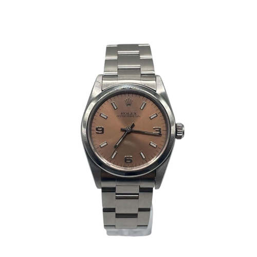 128 - Stainless Steel Rolex Oyster Perpetual watch, 34mm case with Salmon Dial and Oyster Strap , 1995. Co... 