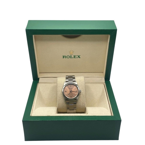 128 - Stainless Steel Rolex Oyster Perpetual watch, 34mm case with Salmon Dial and Oyster Strap , 1995. Co... 