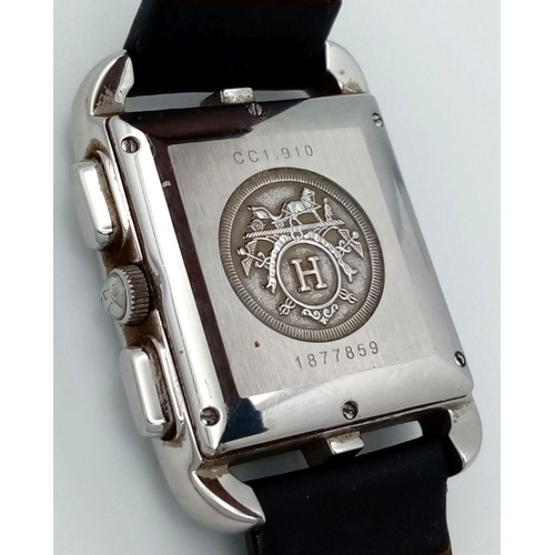 169 - A Hermes Chronograph Gents Tank Watch. Black leather strap. Stainless steel tank case - 31mm width. ... 