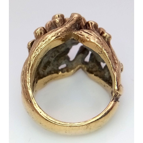 22 - An Abstract 9K Gold Heavy Ring. Foliage-esque design. Size K 1/2. 16.9g weight.