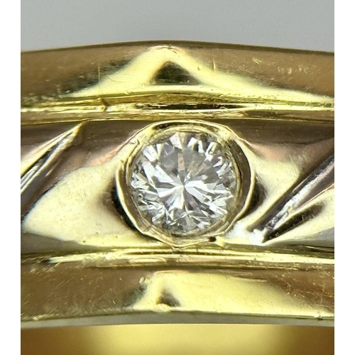 249 - An 18K Yellow and White Gold Octagonal Band Ring with a solitary 0.10ct round cut diamond. Size P 1/... 