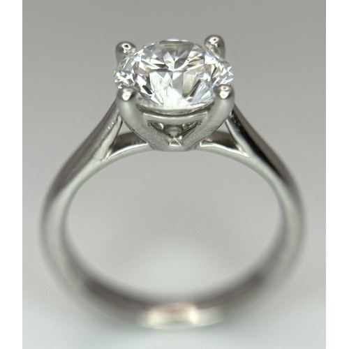 282 - A Fabulous 18K White Gold and 1.82ct Brilliant Round Cut Lab Diamond Solitaire Ring. Size J. 5.3g to... 