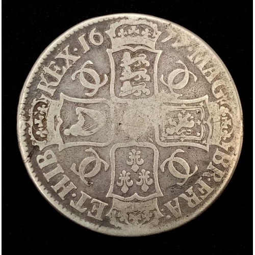 334 - A George II 1677 Silver Crown. Graded Fine Condition on the Sheldon Scale. Clear Detail. 28.91 Grams... 