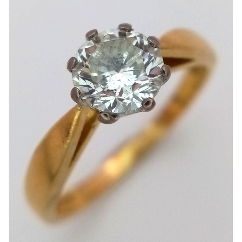 492 - An 18K Yellow Gold, Diamond Solitaire Ring. 1ct brilliant round cut diamond - SI1. Size N 1/2. 3.7g ... 