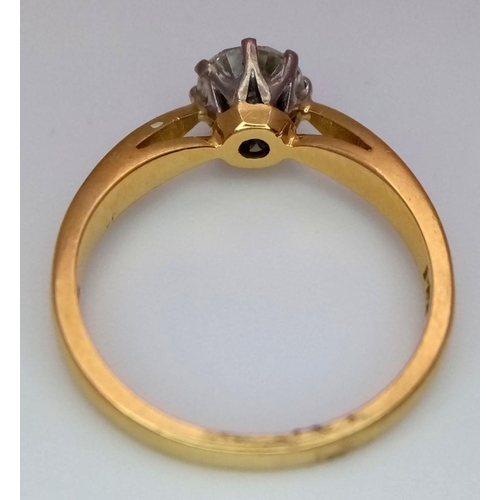 492 - An 18K Yellow Gold, Diamond Solitaire Ring. 1ct brilliant round cut diamond - SI1. Size N 1/2. 3.7g ... 