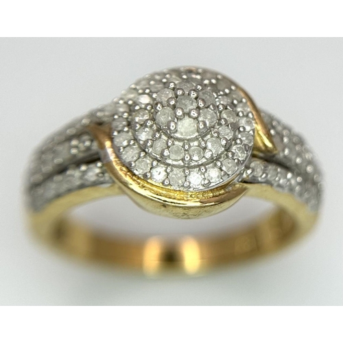 517 - A Yellow Gold Gilt Sterling Silver Diamond Set Ring Size P. Tiered Mount Set with a Profusion of Rou... 