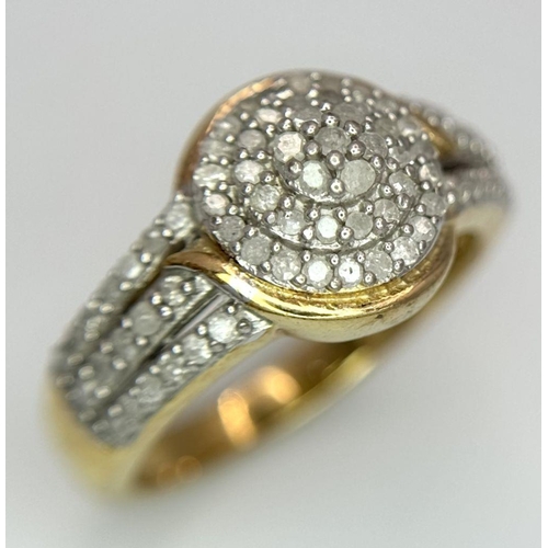 517 - A Yellow Gold Gilt Sterling Silver Diamond Set Ring Size P. Tiered Mount Set with a Profusion of Rou... 