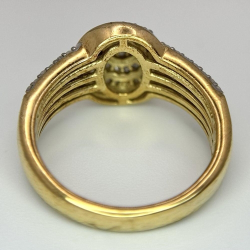 517 - A Yellow Gold Gilt Sterling Silver Diamond Set Ring Size P. Tiered Mount Set with a Profusion of Rou... 