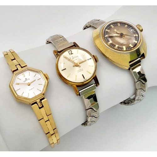 550 - Three Ladies Vintage Gold Tone Watches Comprising; 1) Swiss 17 Jewel Incabloc Manual Wind Watch by B... 