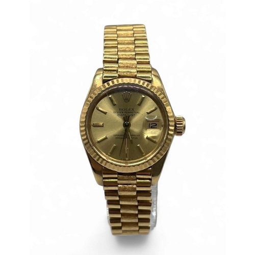 57 - 18k Yellow Gold Rolex Datejust watch 26mm case, Champagne Baton Dial on a Presidential Strap 1980. F... 