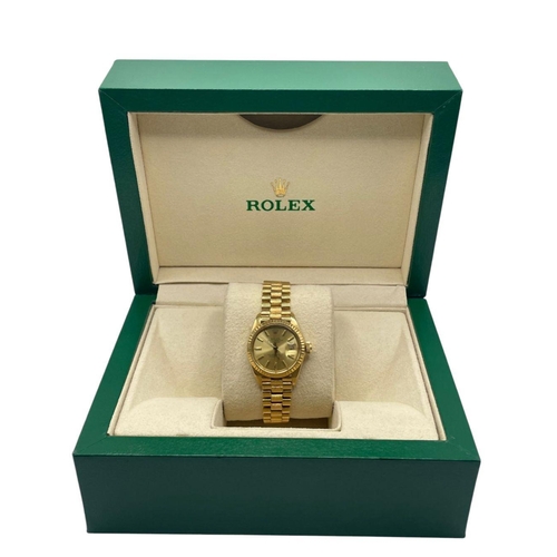 57 - 18k Yellow Gold Rolex Datejust watch 26mm case, Champagne Baton Dial on a Presidential Strap 1980. F... 