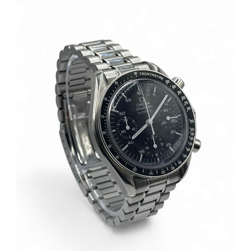 71 - Stainless Steel Omega Speedmaster watch 39mm case, Black Dial on a Stainless Bracelet , 1990. Full w... 