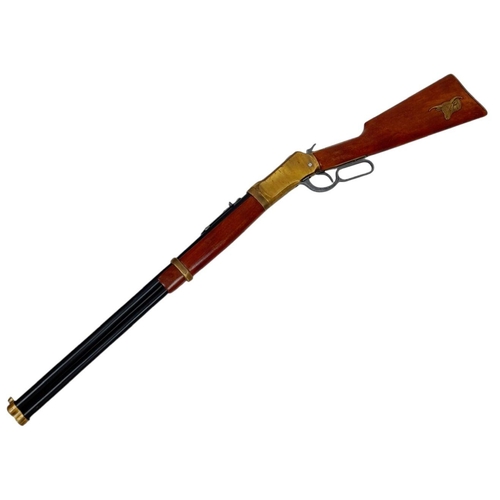 313 - A Vintage Wood, Metal and Brass, Inert Replica of a Winchester Underlever Rifle. 97cm Length. UK MAI... 